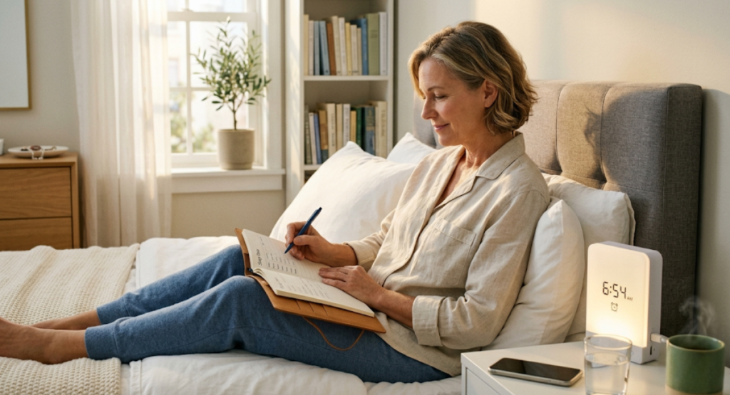 Woman implementing bright light therapy and CBT‑I for menopause insomnia