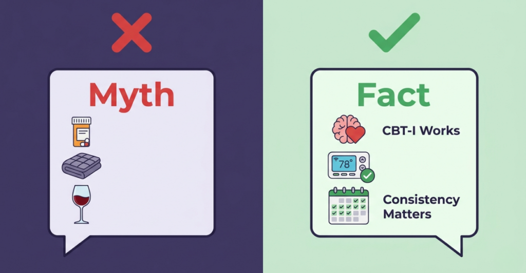 Myth vs. fact graphic about menopause sleep problems – separating common misconceptions from evidence‑based truths.