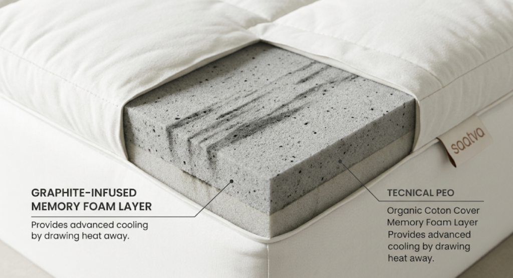 Saatva Graphite Memory Foam Topper close up showing graphite-infused foam layer
