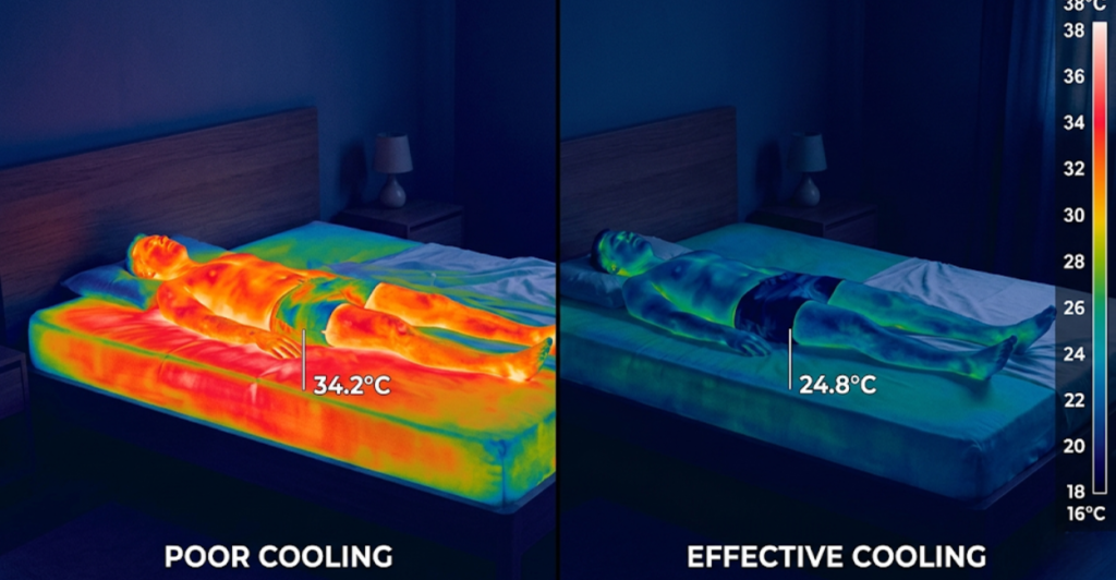Thermal image comparison best cooling mattress for night sweats Tempur-Pedic LuxeBreeze vs regular mattress