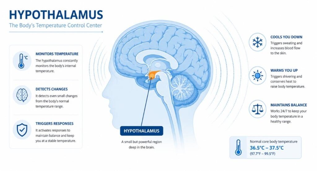 Diagram of hypothalamus thermoregulation during night sweats
